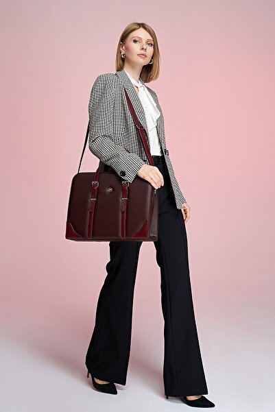 deridense Women's Briefcase Laptop Bag Claret Red