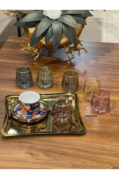 Paşabahçe Lav-304 Colorful Gilded Mouth 6 Colors Coffee Side Water Cup, Soft Drink Cup, Dowry Box, Gift
