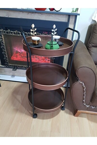 KOCHERHOME Metal 3 Katlı Servis Arabası Eskitme Bakır