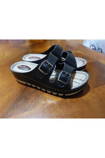 Apella Papuci negri pentru femei - cataramă dublă, ortopedici, moi și confortabili, eleganti