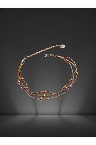 None Çelik 3 Lü Dorika Bileklik, Gümüş Gold Bakır Renk Dorika Üçlü Zincir Paslanmaz Çelik Künye Bileklik