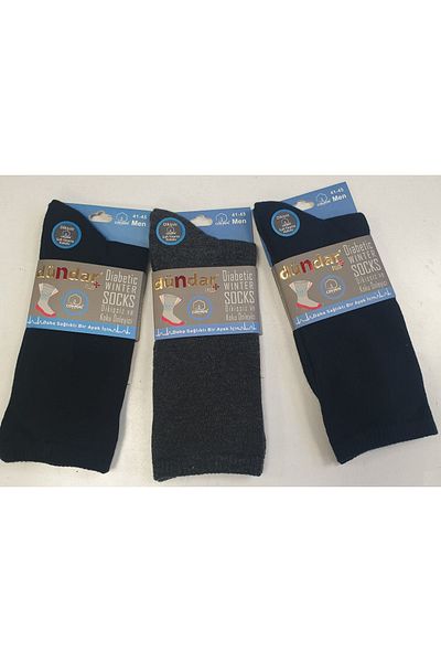 Dündar Men's Cotton Diabetic Winter Socks Seamless Size 41-45 Pack of 3