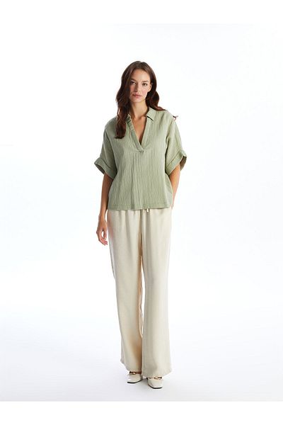 LC Waikiki Oversize Γυναικεία Μπλούζα - Πόλο Λαιμόκοψη, Μασίφ, Κοντό μανίκι