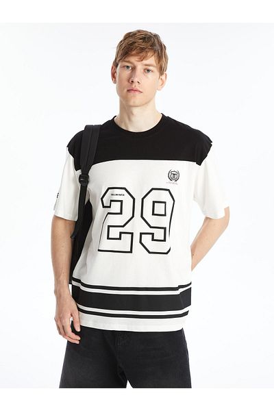 LC Waikiki T-shirt męski z czesanej bawełny z nadrukiem – okrągły dekolt, krótki rękaw