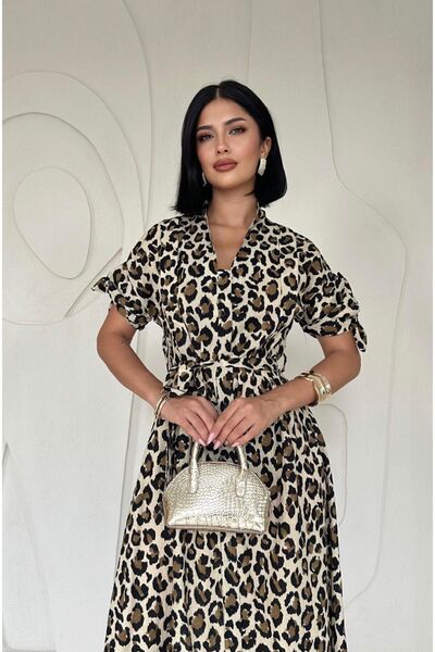 Afiş Butik Лъвска кожа - Дълга рокля с колан и копчета