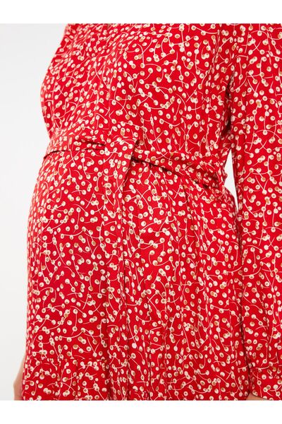 LC Waikiki Long Sleeve V-Neck Patterned Viscose Maternity Dress