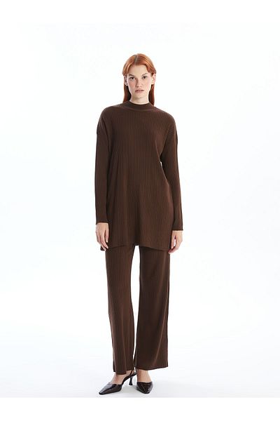 LC Waikiki Women's Knitwear Tunic - Stand Collar and Solid Long Sleeve