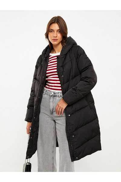 LC Waikiki Damen-Pufferjacke, einfarbig, mit Kapuze