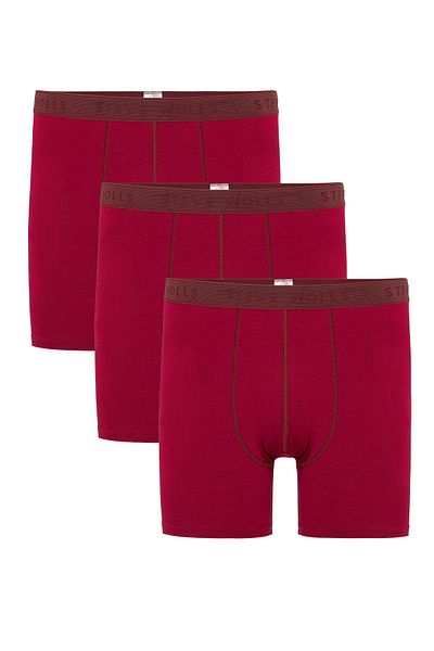 Steve Wolls Men's Claret Red 3-Piece Long Leg Bamboo Boxer - 25201