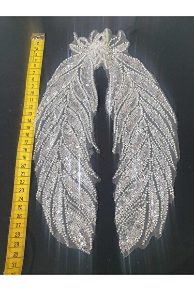 ESRA ŞELEM White Bead and Sequin Embroidered Lace Embroidery Applique Decorative Guipure Accessory 2 Pieces