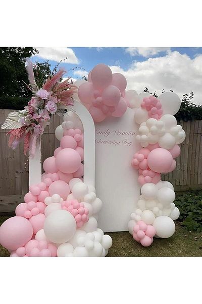 Parti Setim 60 Pieces Macaron Pink and White Balloon Chain Set