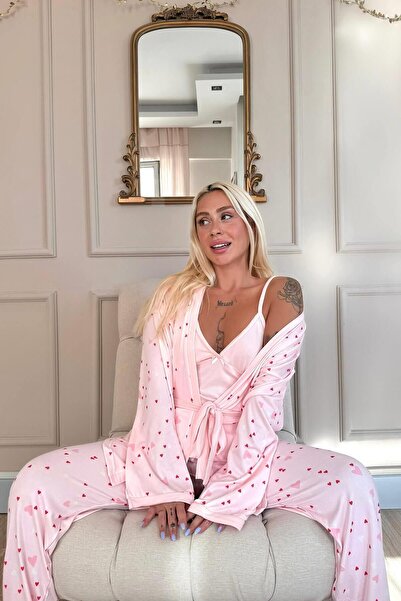 Pijamaevi Thermal hálóruha és pongyola szett - rózsaszín szívmintás