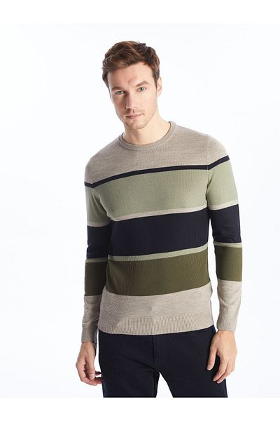 LC Waikiki Men's Striped Knitwear Sweater - Crew Neck, Long Sleeve