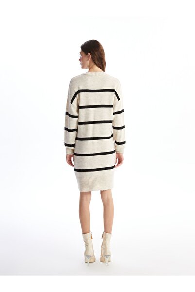 LC Waikiki Bisiklet Yaka Çizgili Kadın Triko Elbise