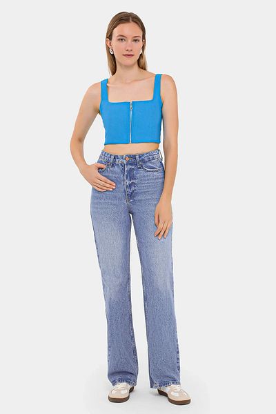 Hiccup Crop top fără mâneci cu guler pătrat cu fermoar