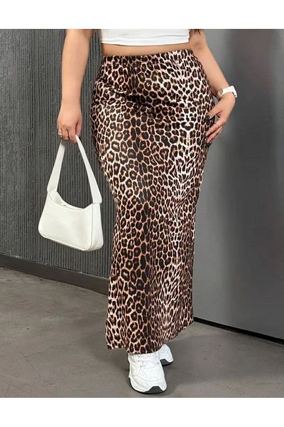 Lion Collection Leopard Patterned Side Slit Skirt