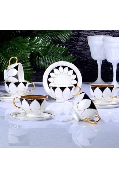 Kosova ZJN-03 Chubby Drop Black Porcelain Set of 6 Coffee Cups 12 Pieces