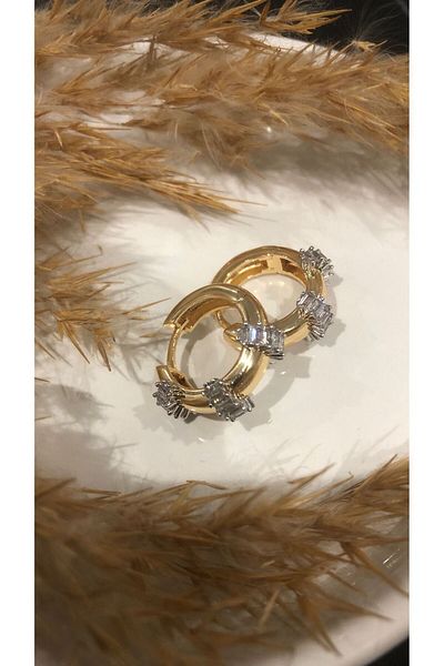 designforqueen Mers Baguette Jewelled Steel Hoop Earrings