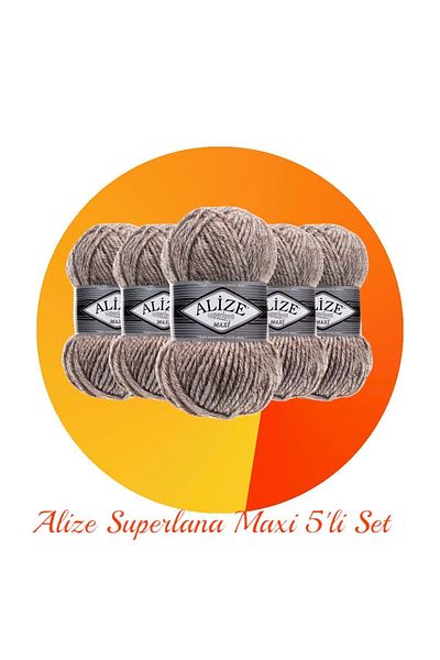 Alize Superlana Maxi Set of 5 Thick Hand Knitting Yarn 803 Jaspe Brown