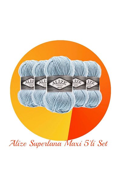 Alize Superlana Maxi Σετ 5 Χοντρό Χειροποίητο Πλεκτό Σχοινί 480 Γαλάζιο