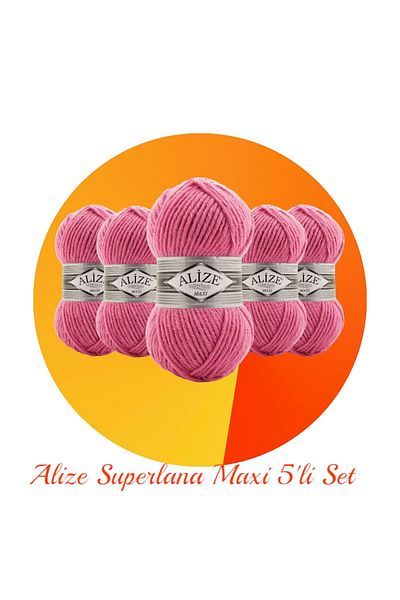 Alize Süperlana Maxi Σετ 5 Παχύ Πλεκτό Σχοινί 178 Σκούρο Ροζ