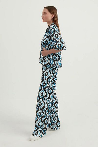 Hiccup Pantaloni boho cu talie înaltă geometrici din satin