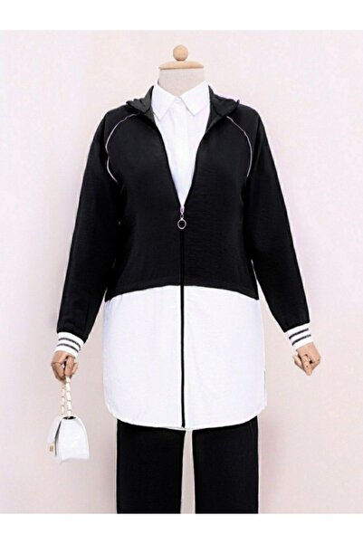 HİJABAYA طقم مزين بياقة عالية وسحاب حول الرقبة