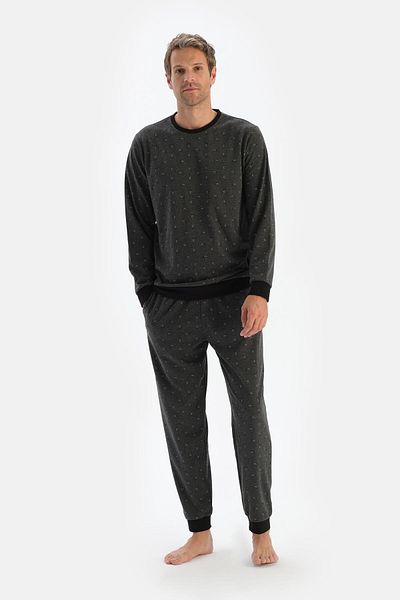 Dagi Σετ πιτζάμες Anthracite Silk Finish Interlock - Melange Meter Printed