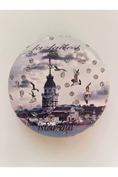 GALATA GIFT Cep, Çanta, Makyaj Aynası, Şık İstanbul Desenli, Taşlı, Çift Tara...
