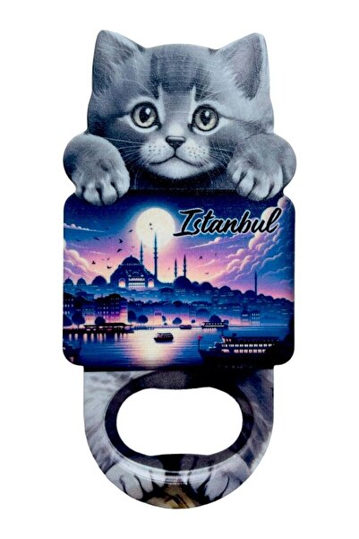 GALATA GIFT Magnet pentru deschiderea sticlelor cu tematică Istanbul și pisică - 10 cm, un singur