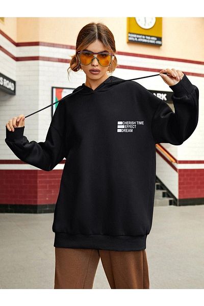 Altamira Hanorac oversize cu glugă unisex cu imprimeu cu efect negru
