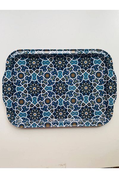 GALATA GIFT Metal Tea Tray, Kilim Patterned, Stylish Presentation Tray 32*22cm