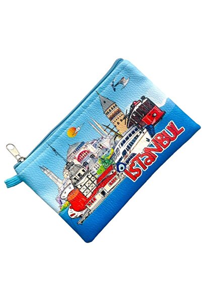 GALATA GIFT Portofel de damă elegant cu fermoar de mărime medie - un singur compartiment, robust, mărgele de ochi rău, Istanbul 18*12cm