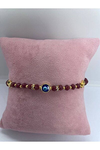 GALATA GIFT Stylish Bracelet with Evil Eye Bead, Star, Claret Red Color and G...