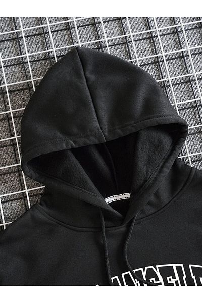 Altamira Hanorac oversize cu glugă, unisex, negru, imprimat Los Angeles