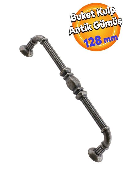 Badem10 Buket Eskitme Antik Gümüş (128 MM-12.8 CM) Metal Mobilya Mutfak Çekme...
