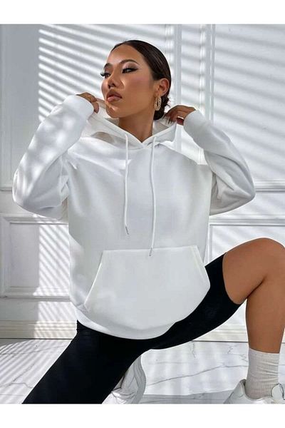 Altamira Unisex White Good Things Back Printed Oversize Hooded Sweatshirt