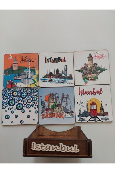 GALATA GIFT Istanbul And Historical Places Themed Six Coasters, Wooden Coasters