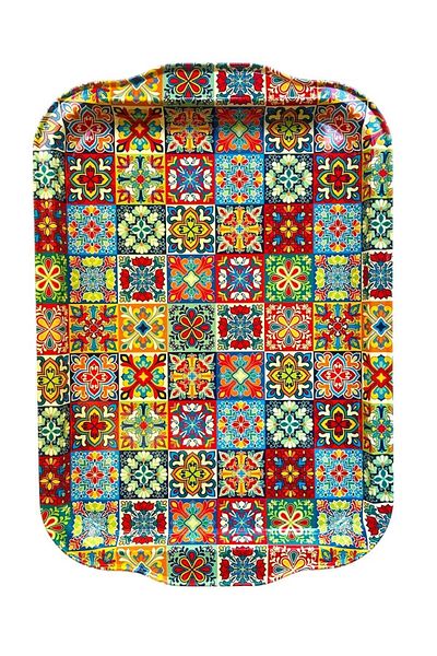 GALATA GIFT 32*22cm Metal Tea Tray - Rug Patterned Stylish Presentation Tray