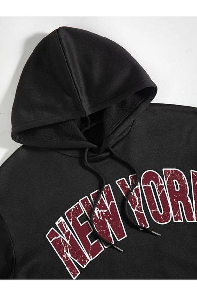 Altamira Unisex Black New York Printed Hooded Oversize Sweatshirt