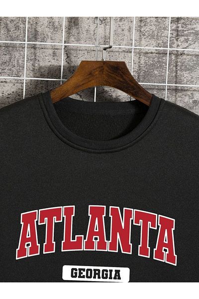 Altamira Unisex Black Atalanta Printed Crew Neck Oversize Sweatshirt