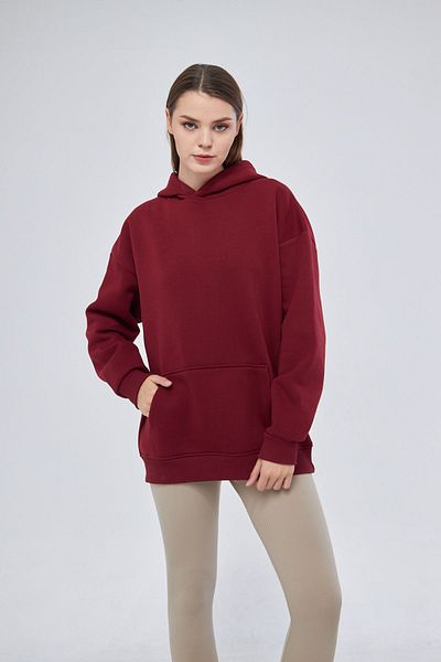 YÜKSEL IŞIK Claret Red Hooded Unisex Basic Sweatshirt - 100% Cotton
