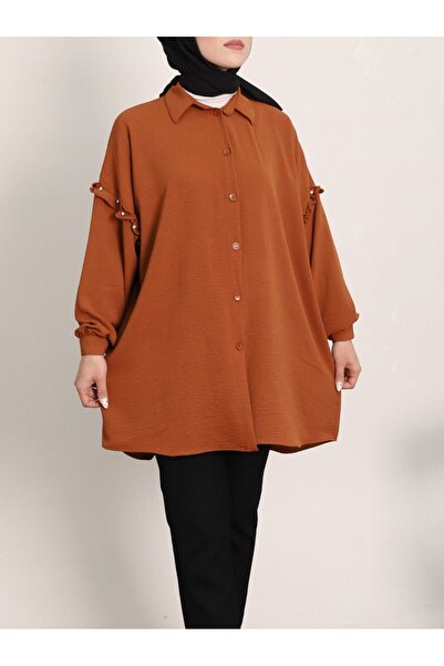 HİJABAYA Ρουφηξιά Χαλαρή Μπλούζα Ayrobin με Πέτρινη Λεπτομέρεια