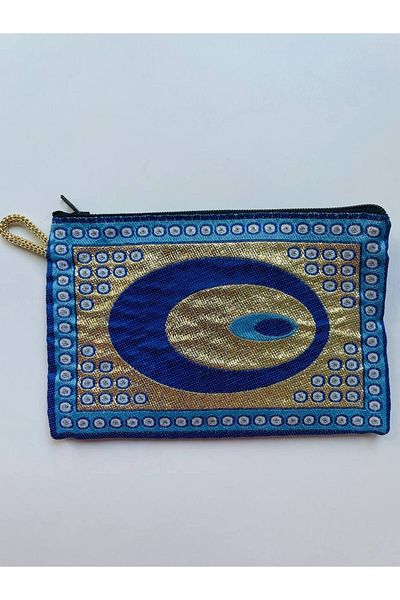 GALATA GIFT Γυναικείο πορτοφόλι με το κακό μάτι, μεσαίου μεγέθους κομψό με φερμουάρ, γραμμωμένο πορτοφόλι