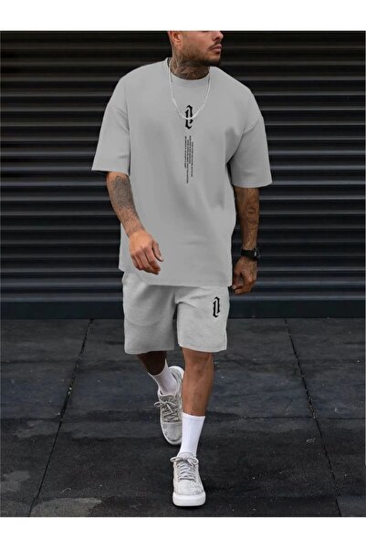 Altamira Men's Gray Vertical Printed Oversize T-shirt