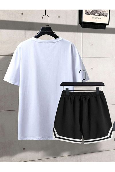 Altamira Set de tricou cu pantaloni scurți imprimați Brooklyn 63 alb pentru bărbați