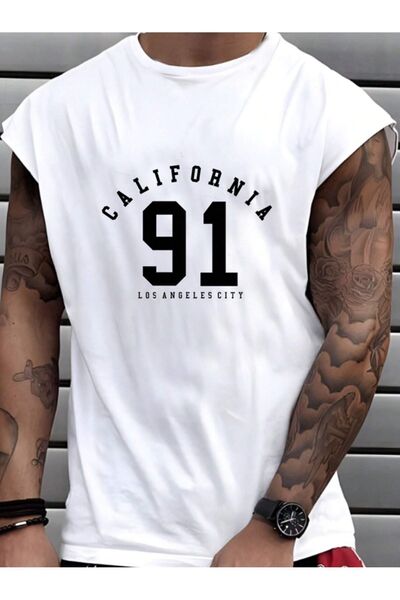 Altamira Men's White California 91 Printed Sleeveless T-shirt