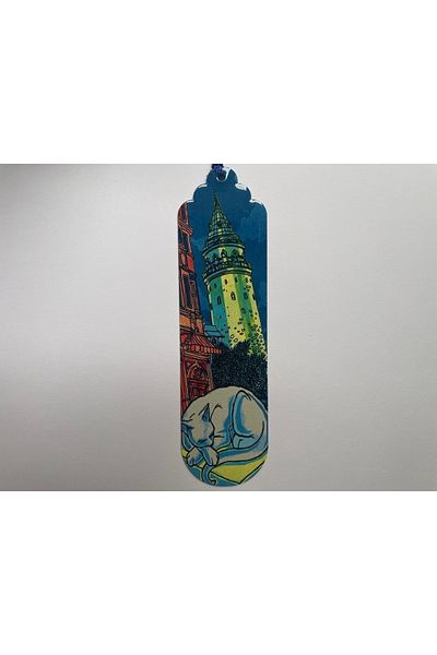 NiceandBonita Σελιδοδείκτης με φούντα με στάμπα Galata Tower and Cat