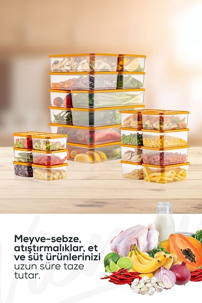 Vienev 24-Piece Orange Microwavable Refrigerator Organizer - Freeze Storage Container