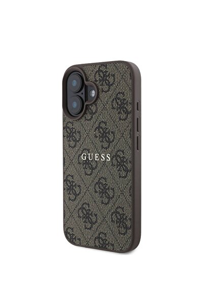 Guess iPhone 16 Plus Uyumlu Kılıf Guess  Lisanslı Magsafe Şarj Özellikli 4G Desenli Yazı Logolu Kahverengi